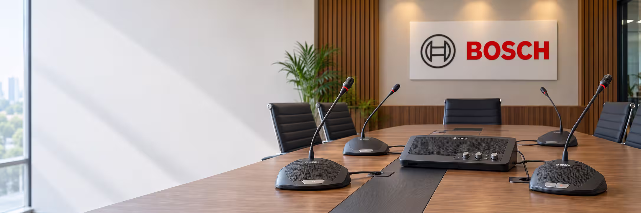 BOSCH conference microphones and control equipment in a boardroom