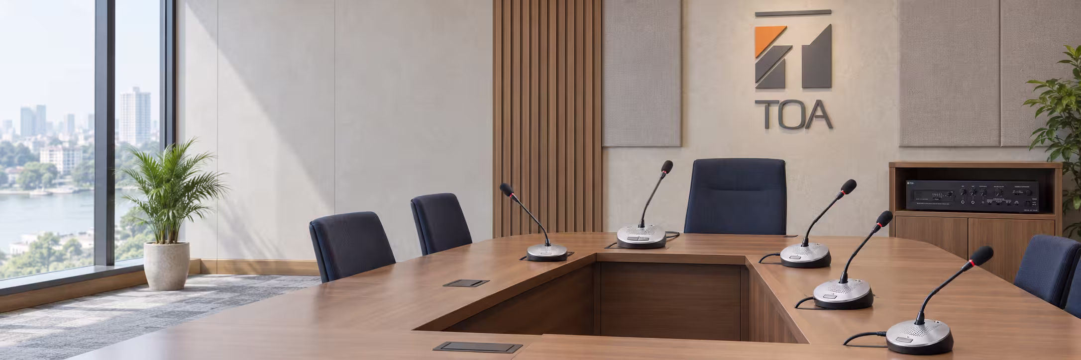 TOA conference microphones and control equipment in a committee room