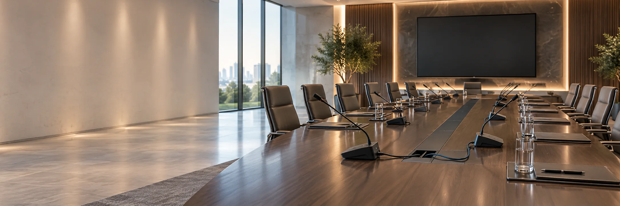 Professional wired conference system in a modern boardroom