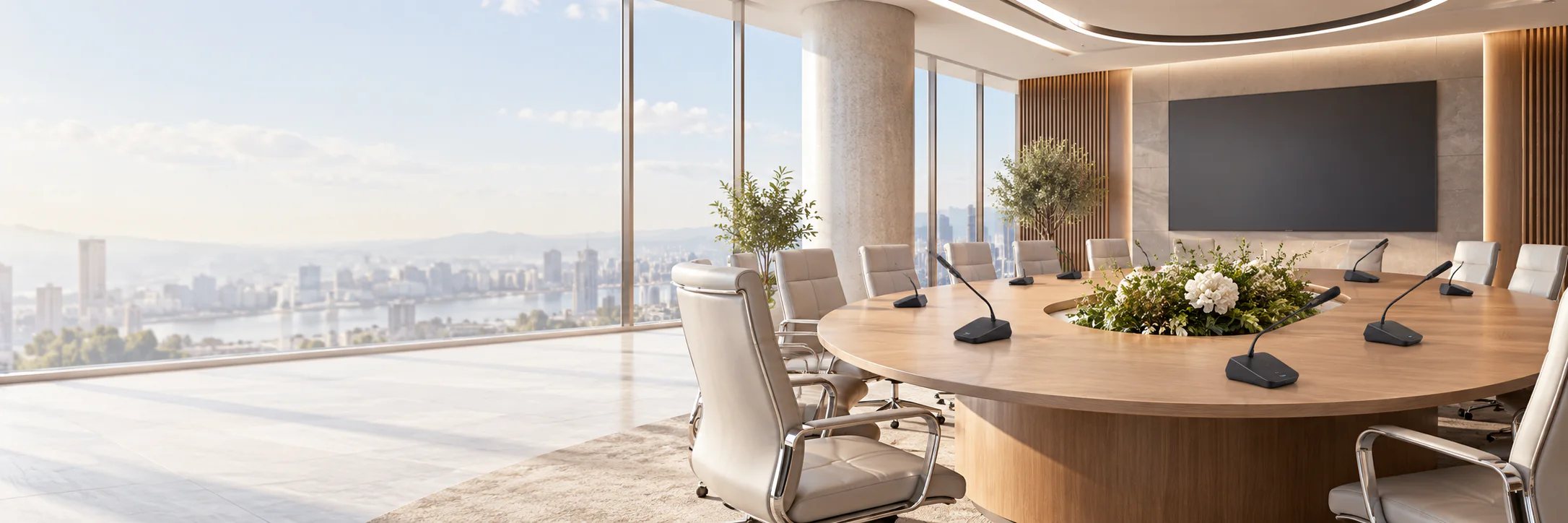 Wireless conference microphones in a professional meeting room