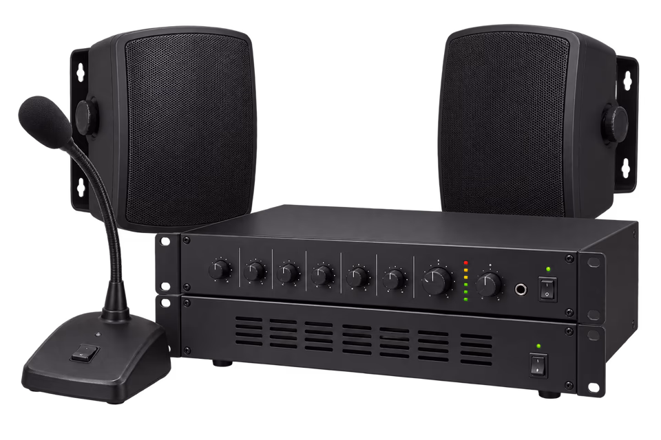 School & Mosque PA Rack Package – Mixer Amp + Paging Mic - Sound / PA System Package