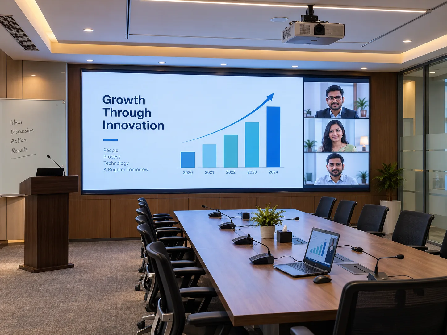 Seamless LED wall replacing a projector in a meeting room