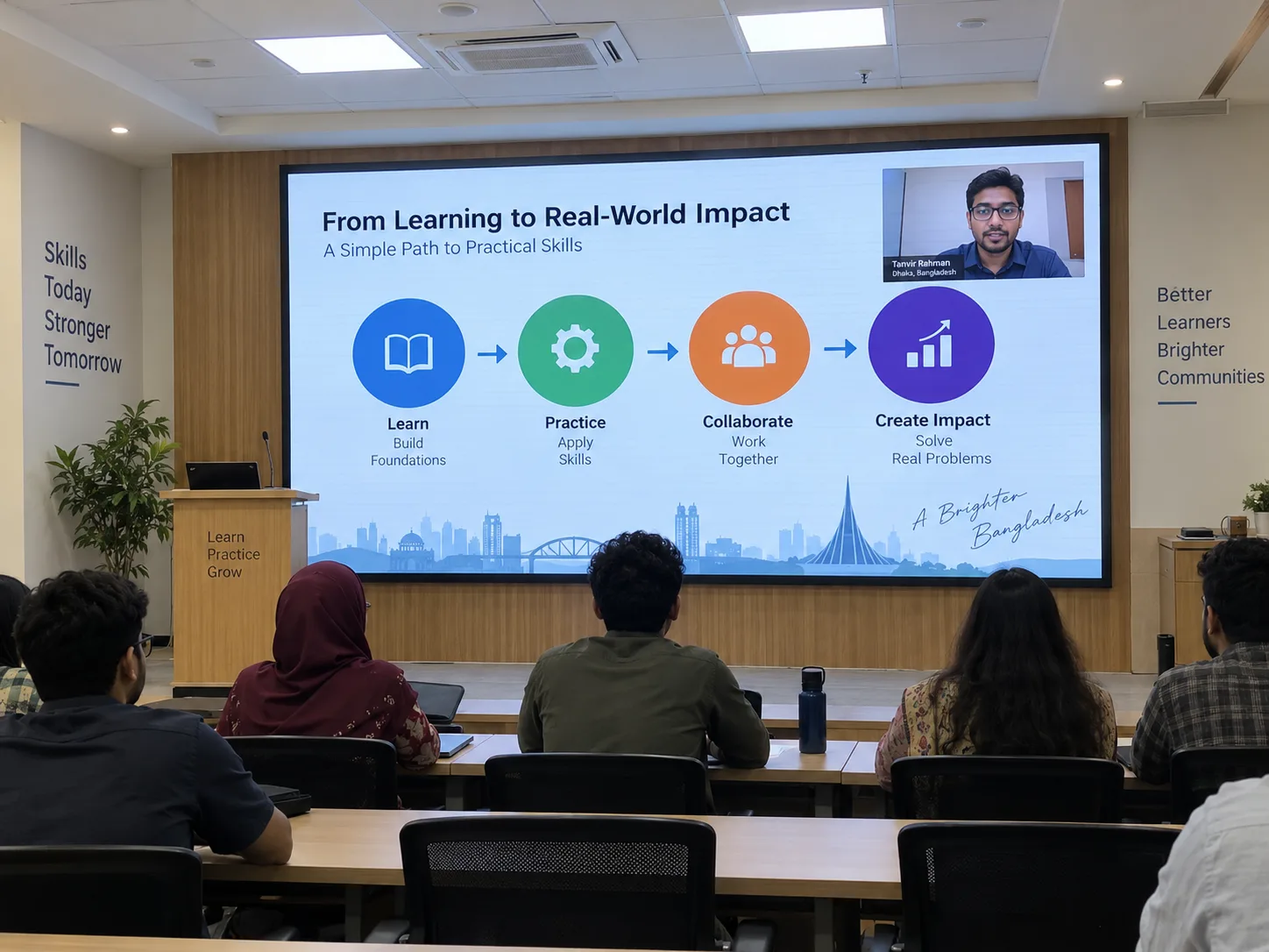 LED wall displaying training content in an institutional room