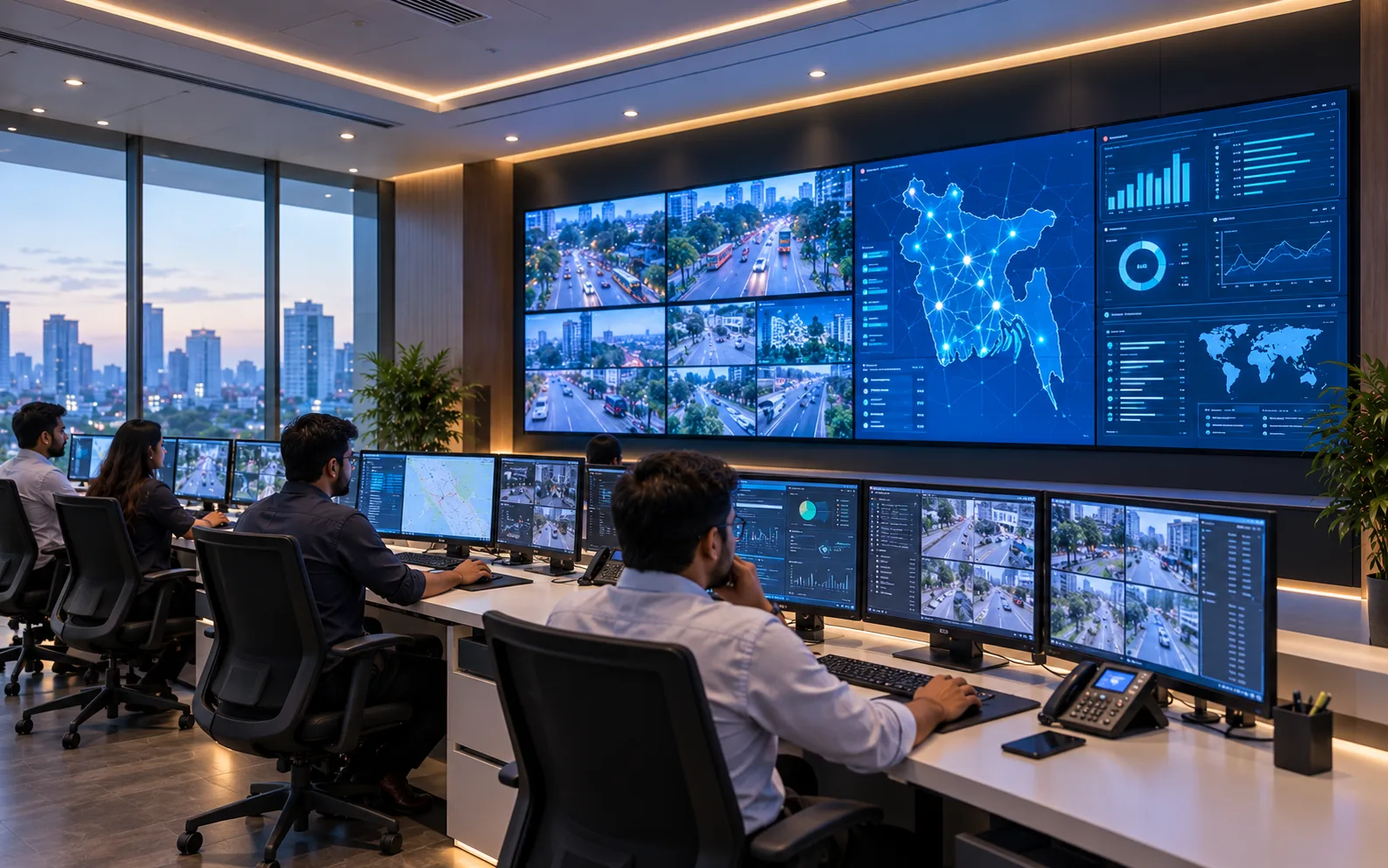 Control room using an indoor LED video wall for monitoring and institutional operations