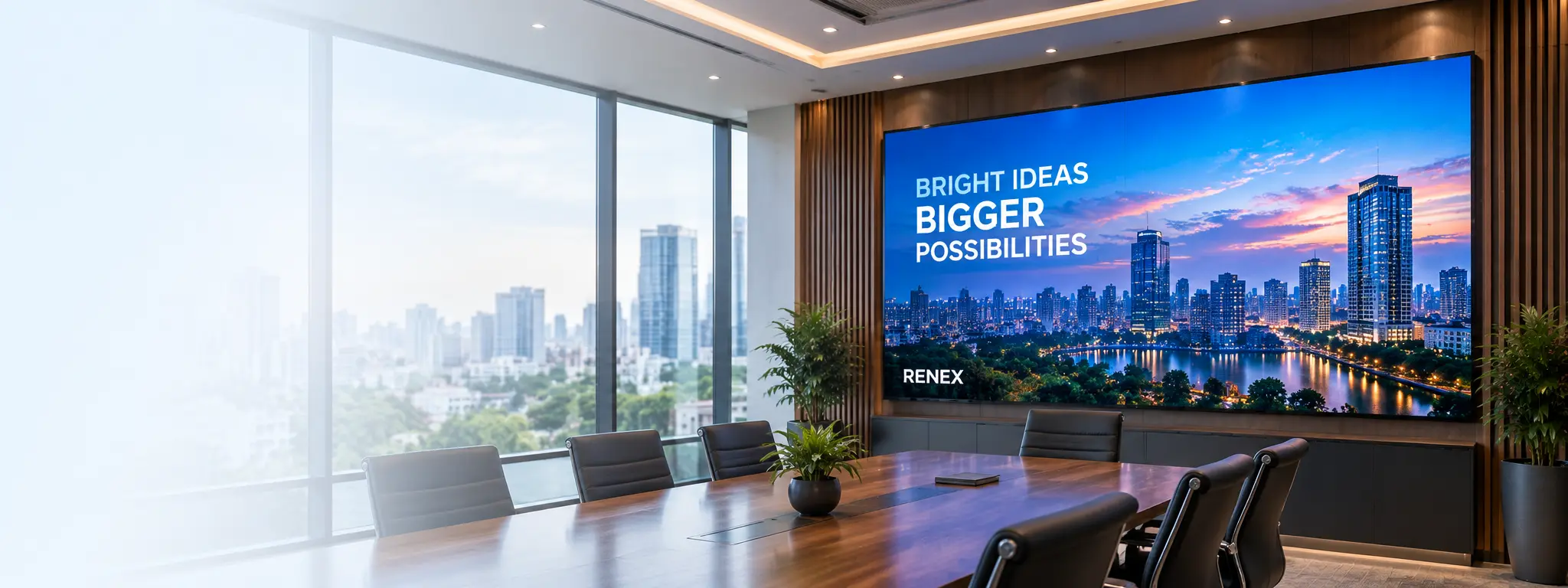 Indoor LED display installed in a modern conference room