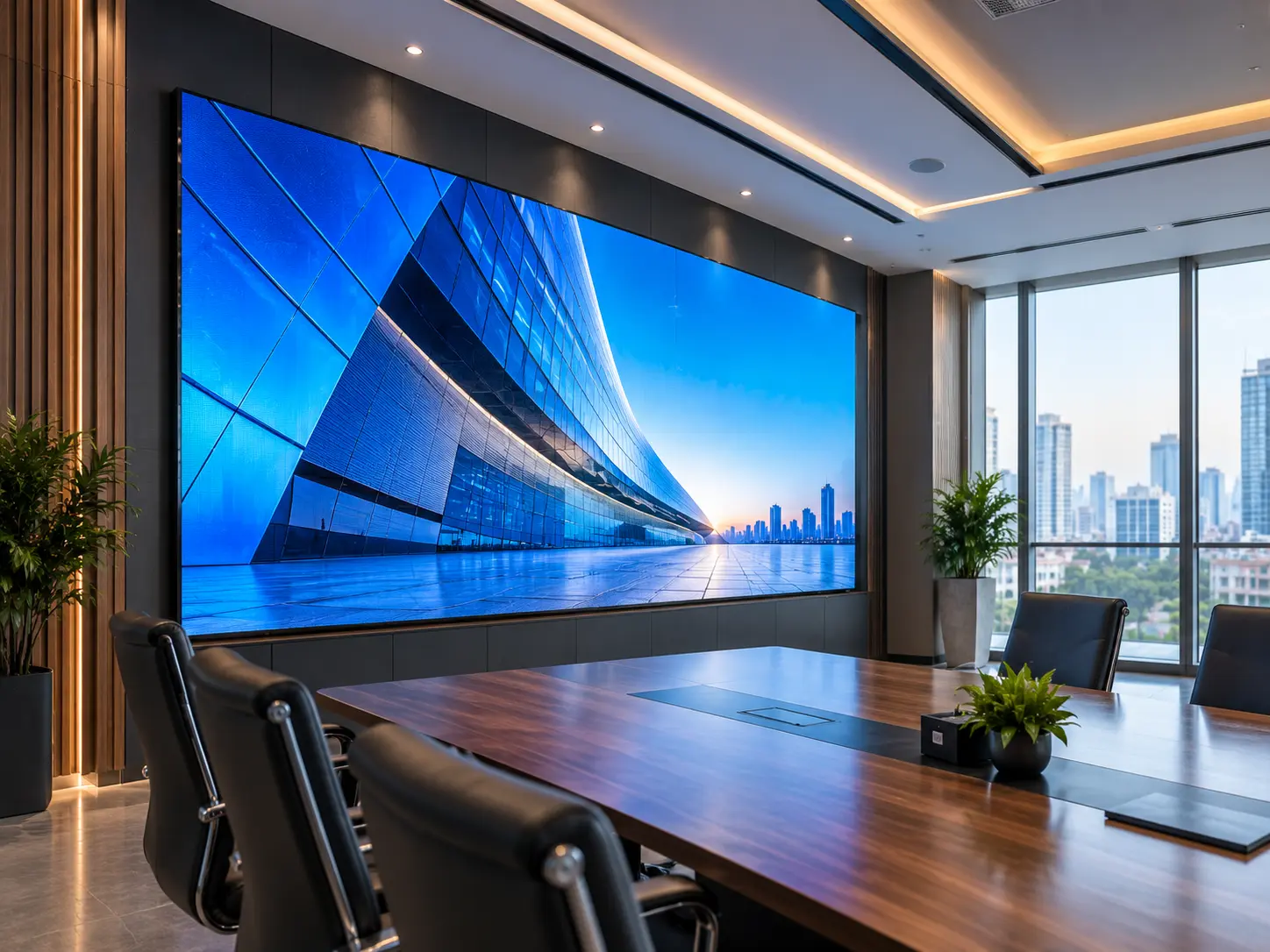 Fine-pitch indoor LED display installed in a corporate boardroom in Bangladesh