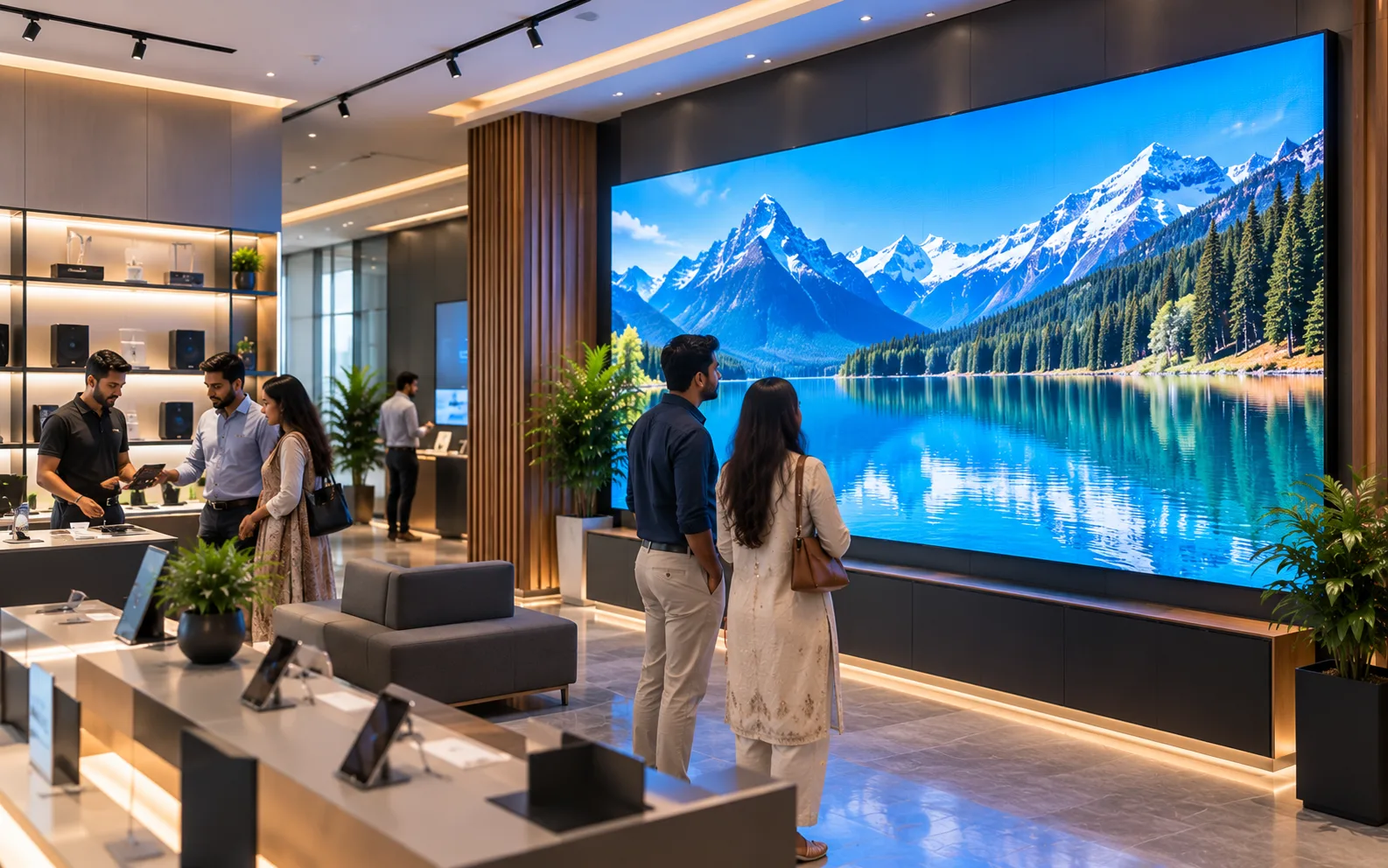 Retail showroom using an indoor LED display for premium product presentation