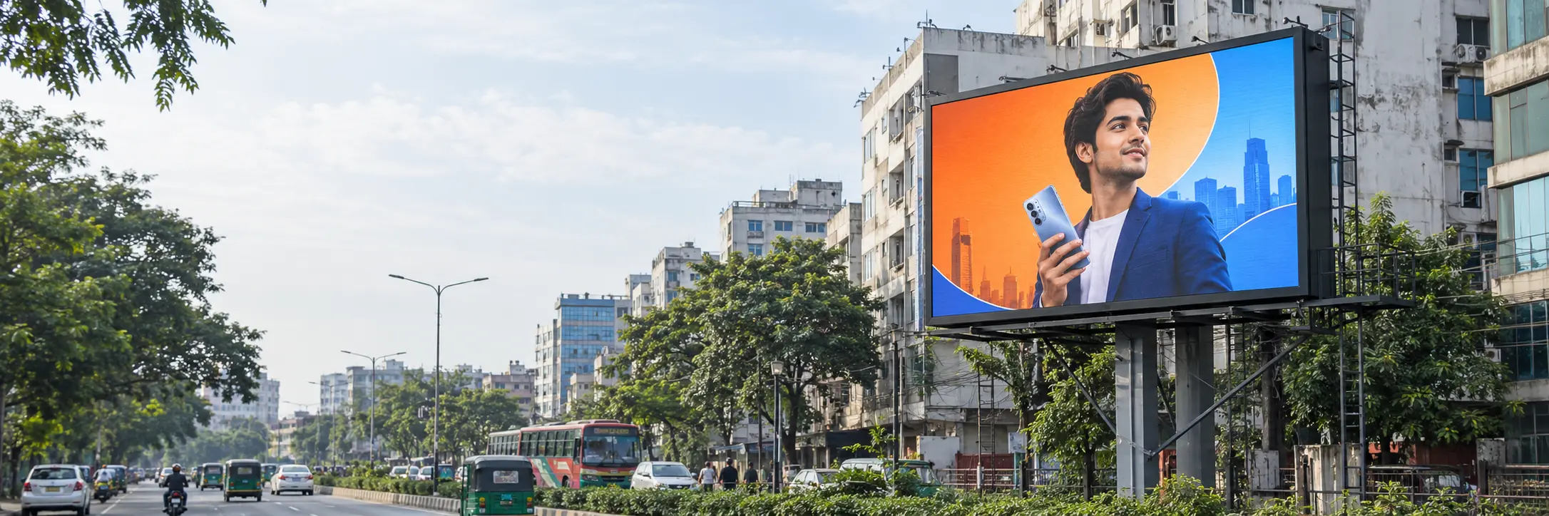 Outdoor LED billboard installation in Bangladesh