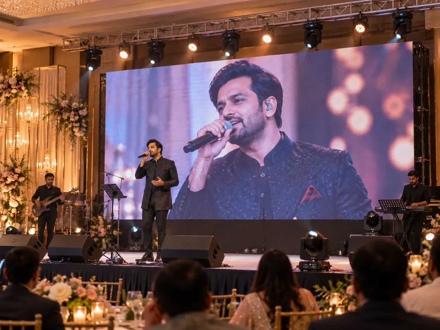 Rental LED wall showing a singer at a wedding cultural event