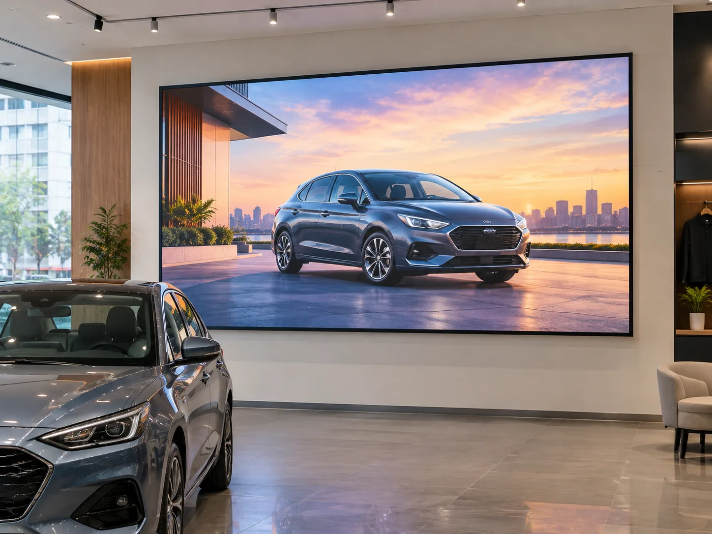 LED display in an automotive retail showroom